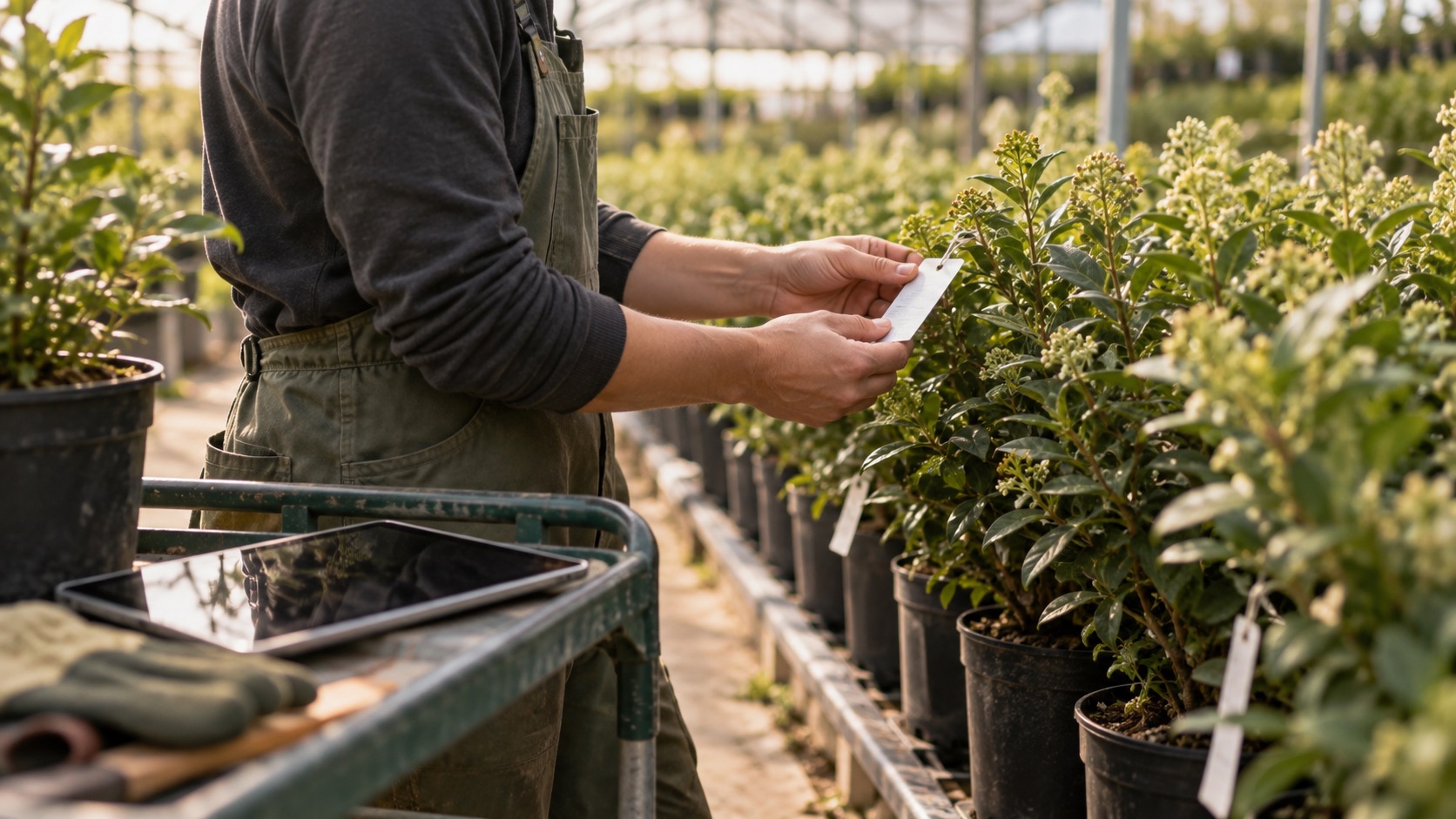 Tagged plants in a nursery growing area