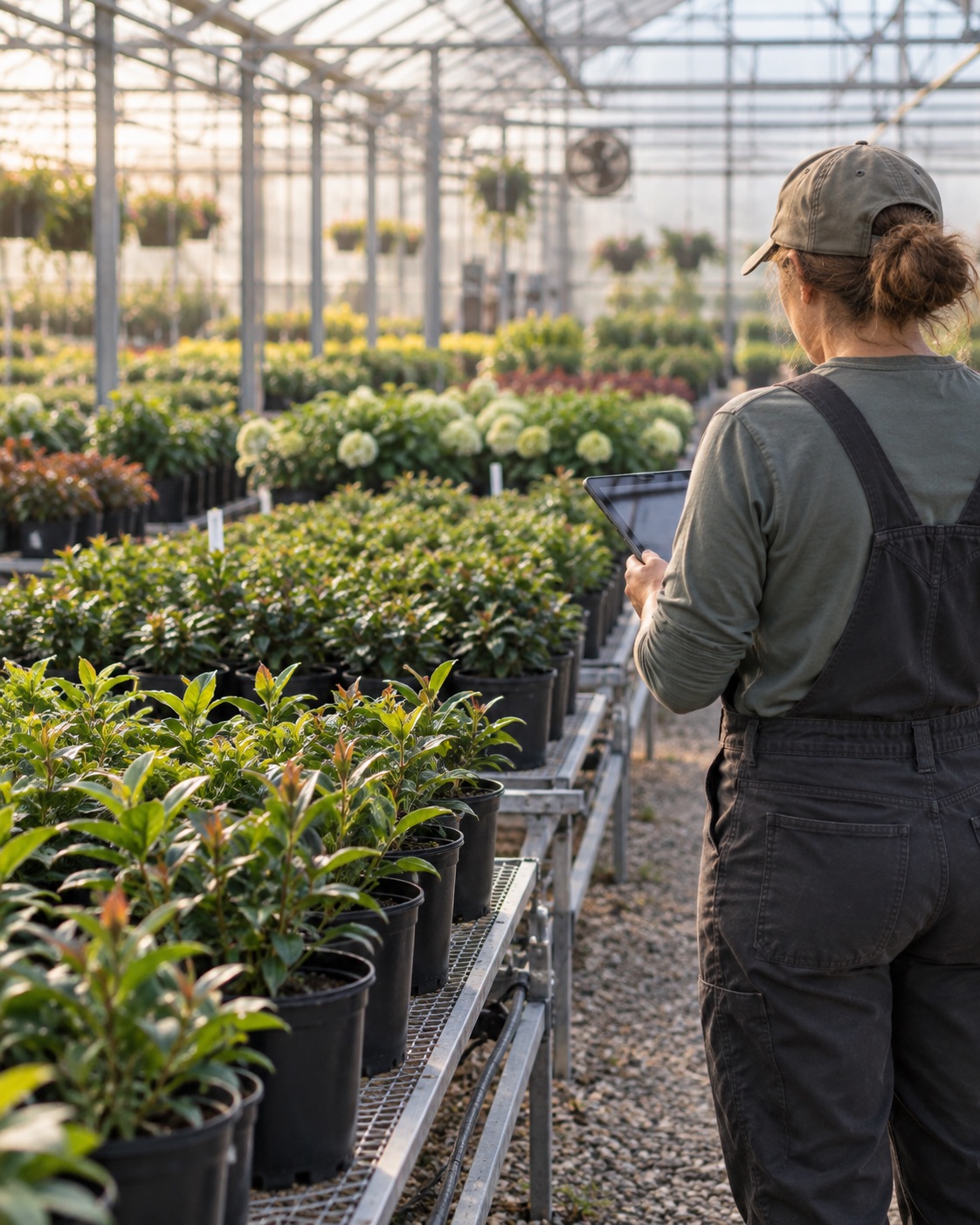 Nursery worker checking plants for an order